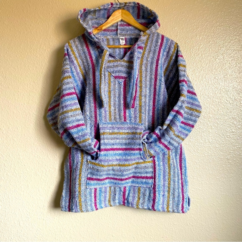 Multicolor  Mexican Woven Hoodie Sweater Yellow lavender Pink